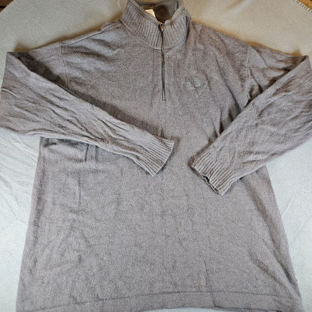 The North Face‎ Sweater Men's XXL Gray Polyester Fleece 1/4 Zip Wool Blend